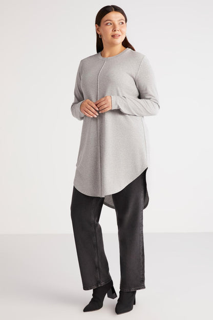 Damen Plus Size Asymmetrische Rippbluse