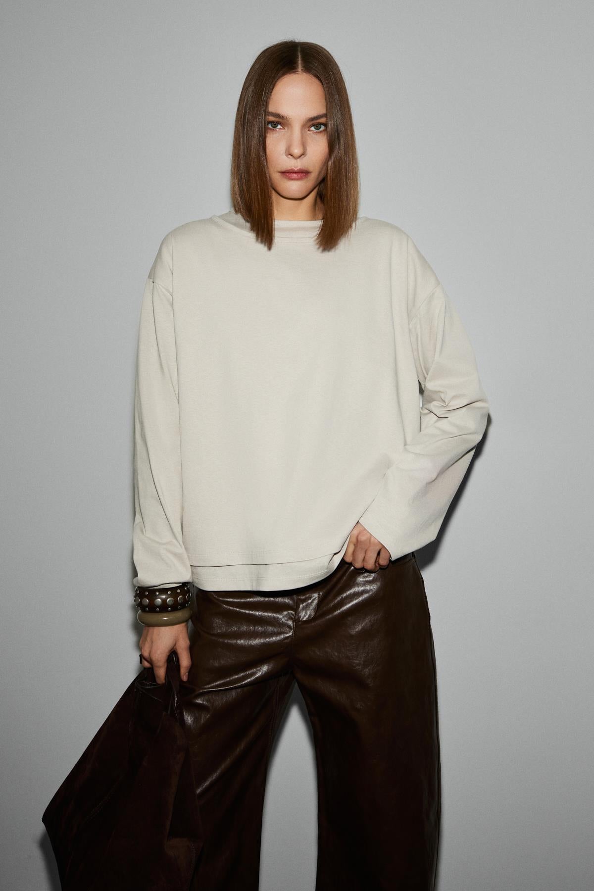 GRIMELANGE Damen Oversized Bio-T-Shirt Steinfarbe