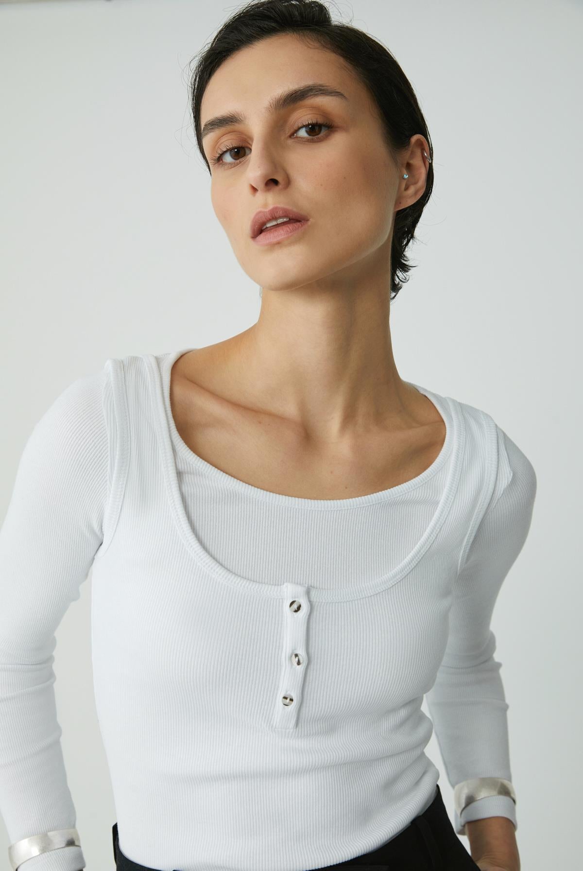 ETHIQUET LITZY Damen Slim Fit Weste Top Weiß