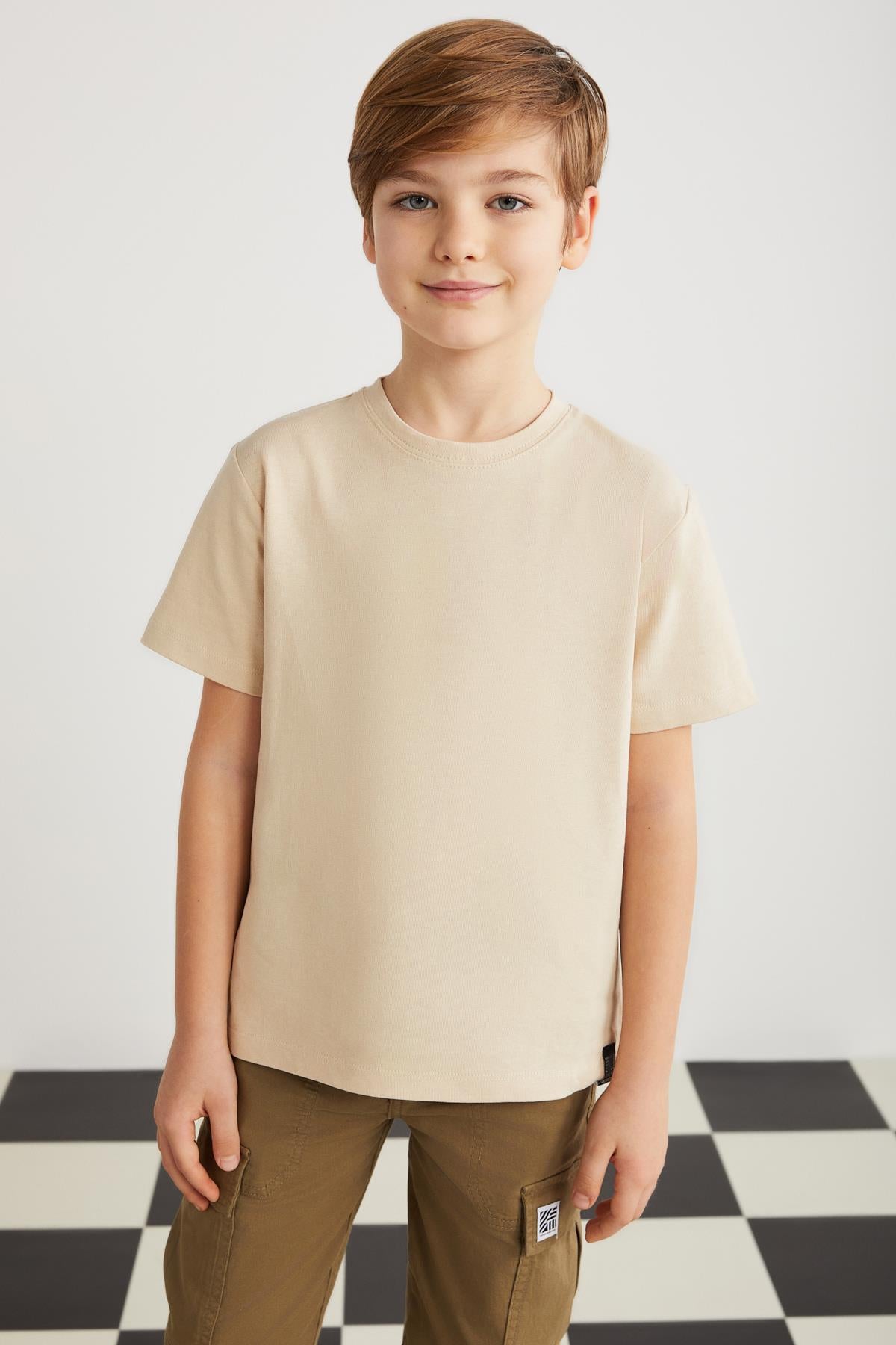 GRIMELANGE LORENZ Jungen Baumwoll-T-Shirt locker Beige