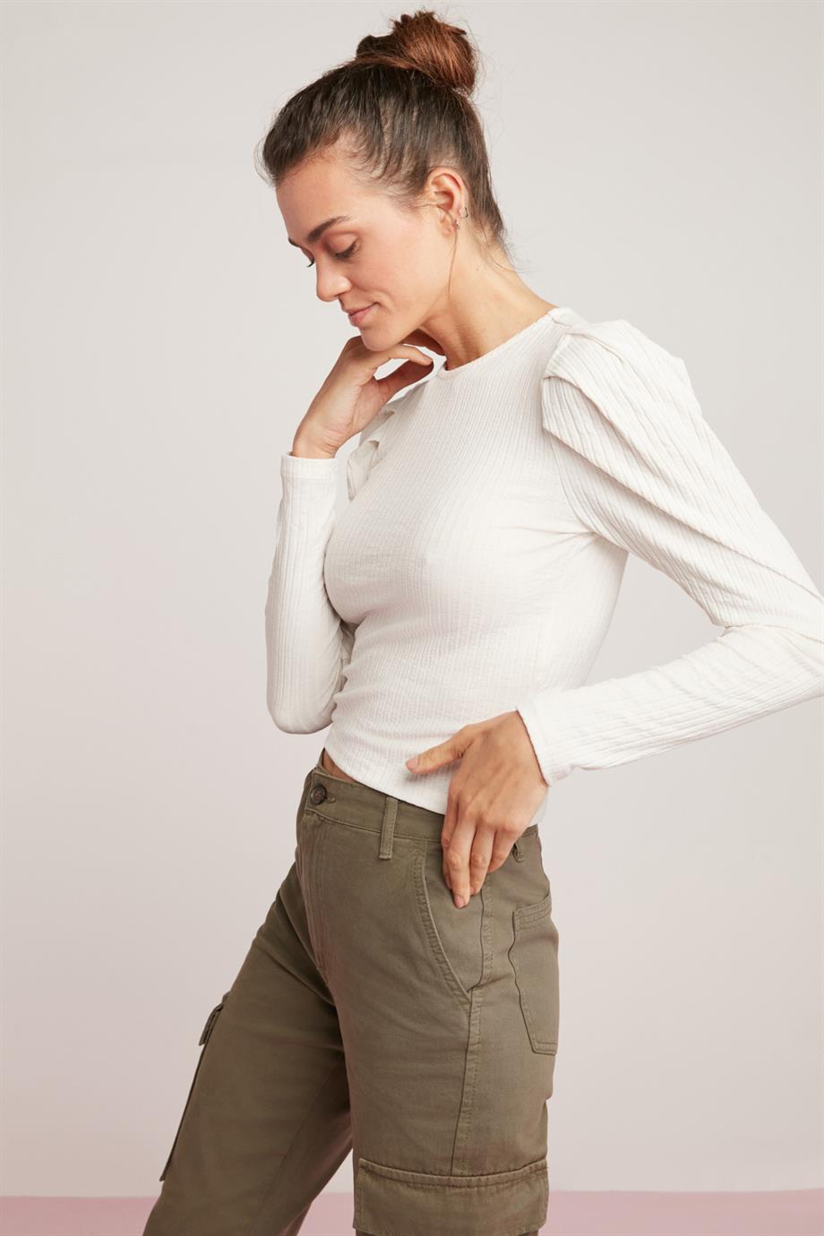 LORRIE Gerippte Ballonärmel Bluse