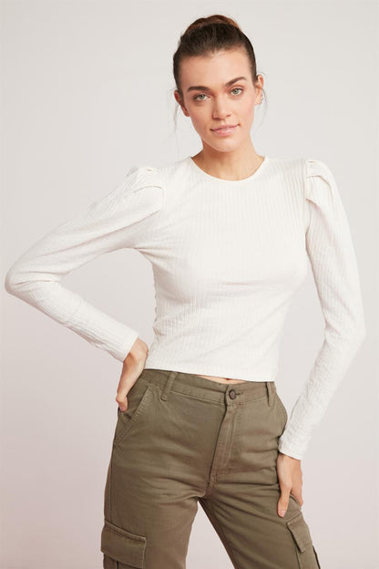 LORRIE Gerippte Ballonärmel Bluse