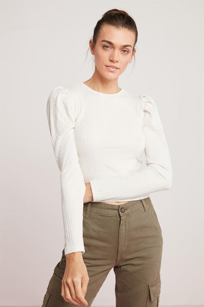 LORRIE Gerippte Ballonärmel Bluse