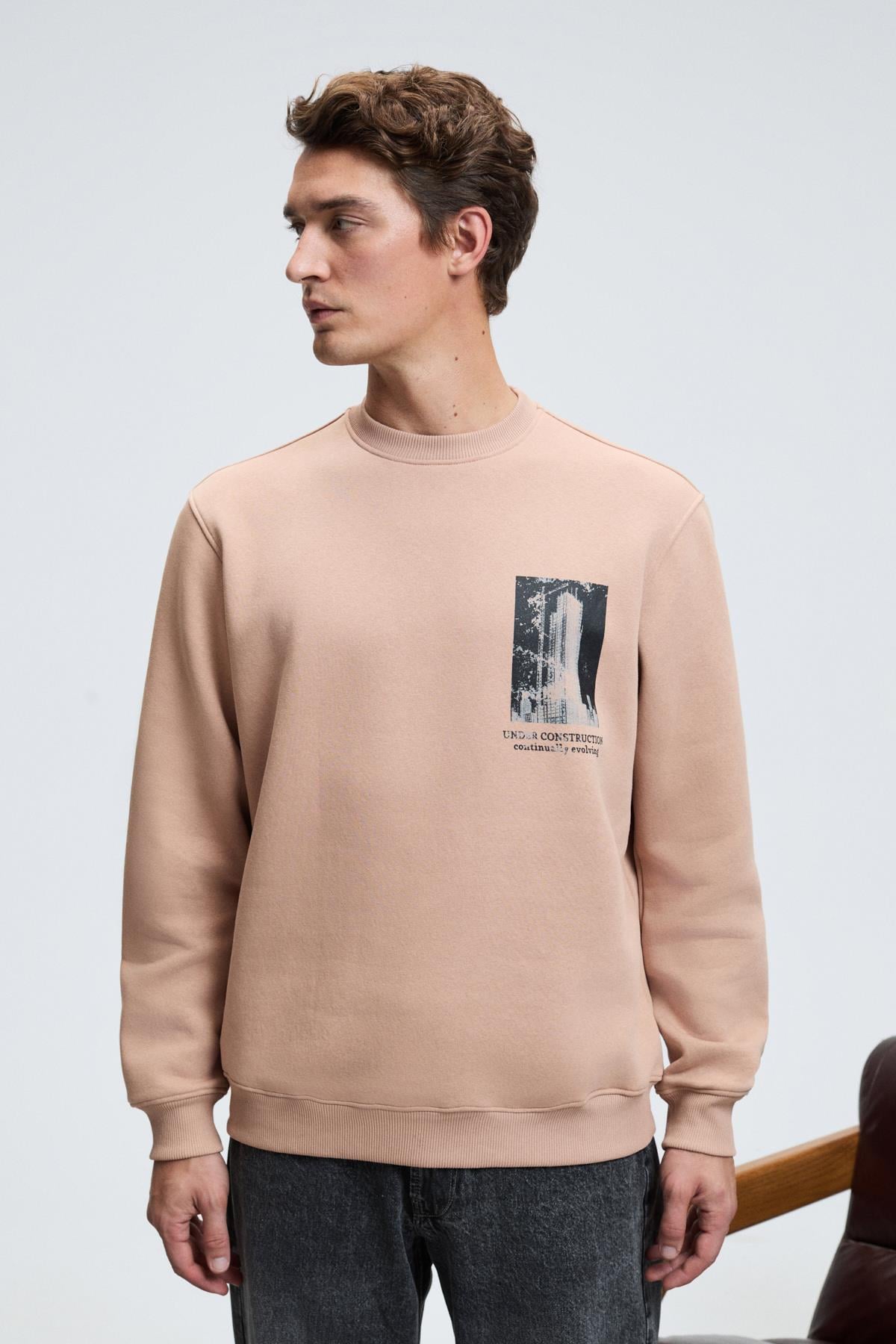 GRIMELANGE Lucian Herren Bedrucktes Sweatshirt Taupe