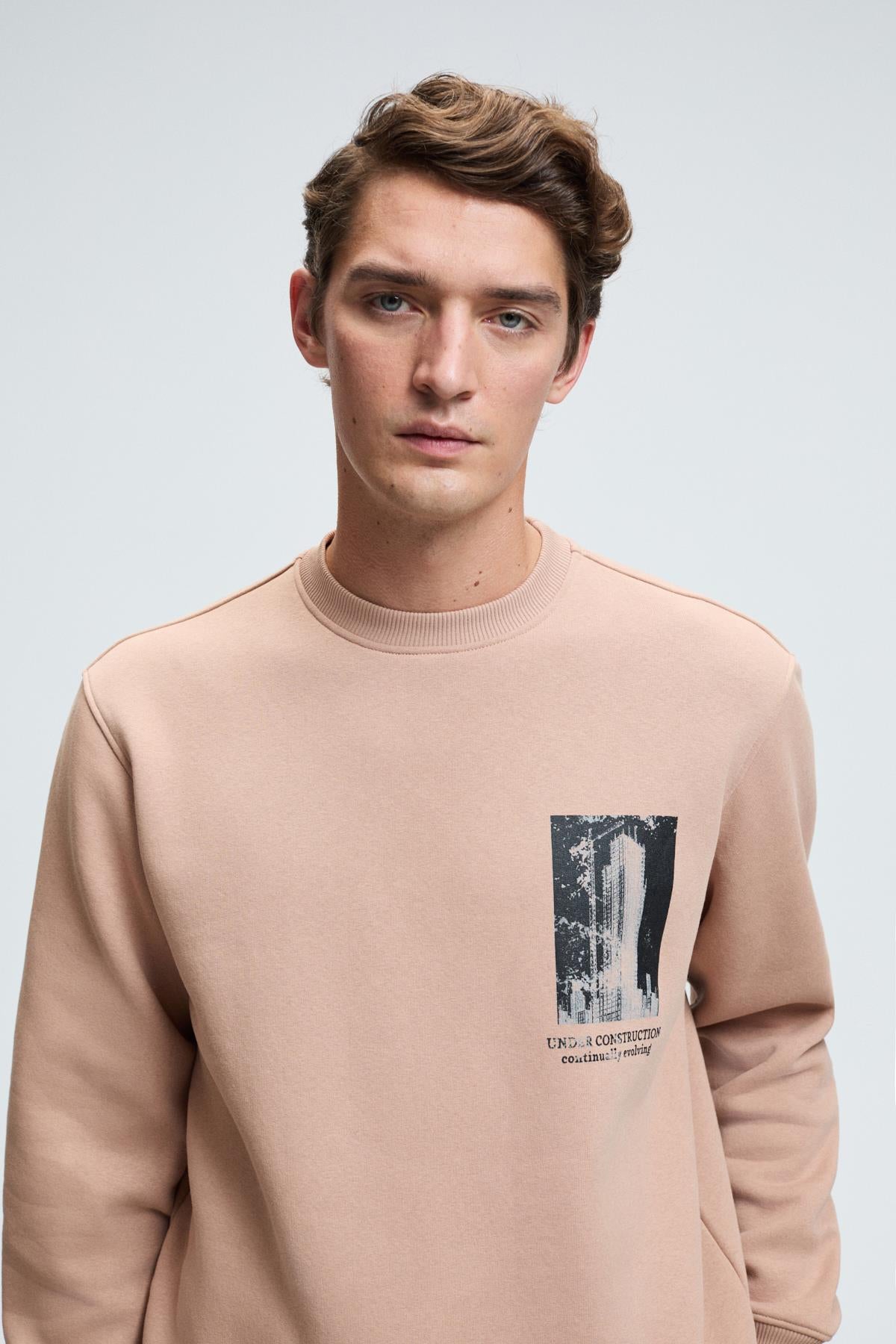 GRIMELANGE Lucian Herren Bedrucktes Sweatshirt Taupe