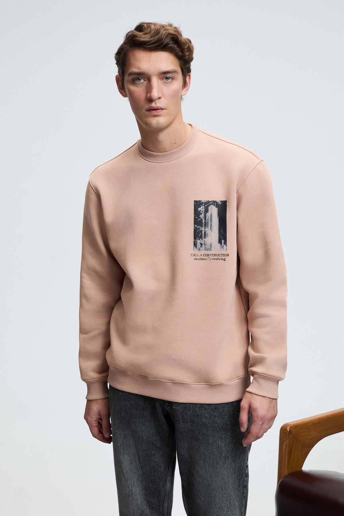 GRIMELANGE Lucian Herren Bedrucktes Sweatshirt Taupe