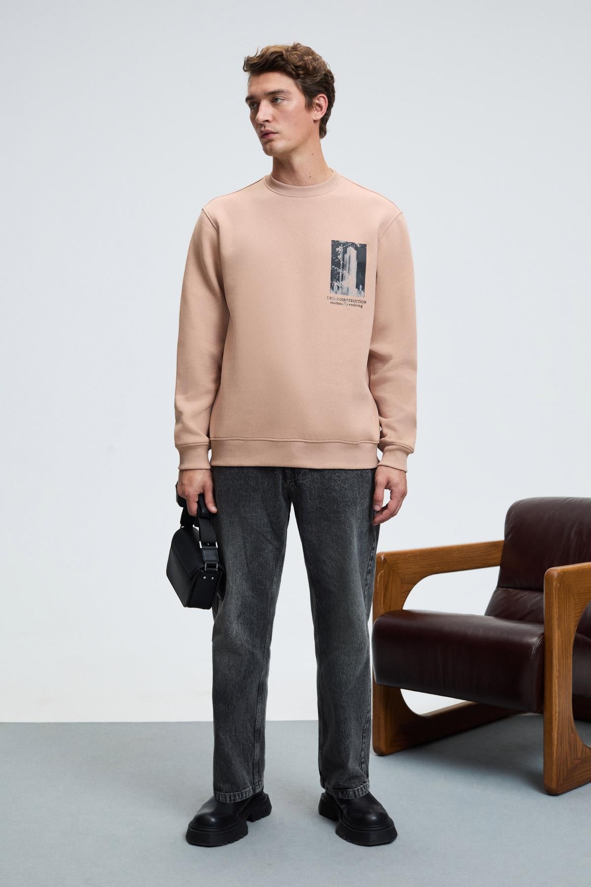 GRIMELANGE Lucian Herren Bedrucktes Sweatshirt Taupe