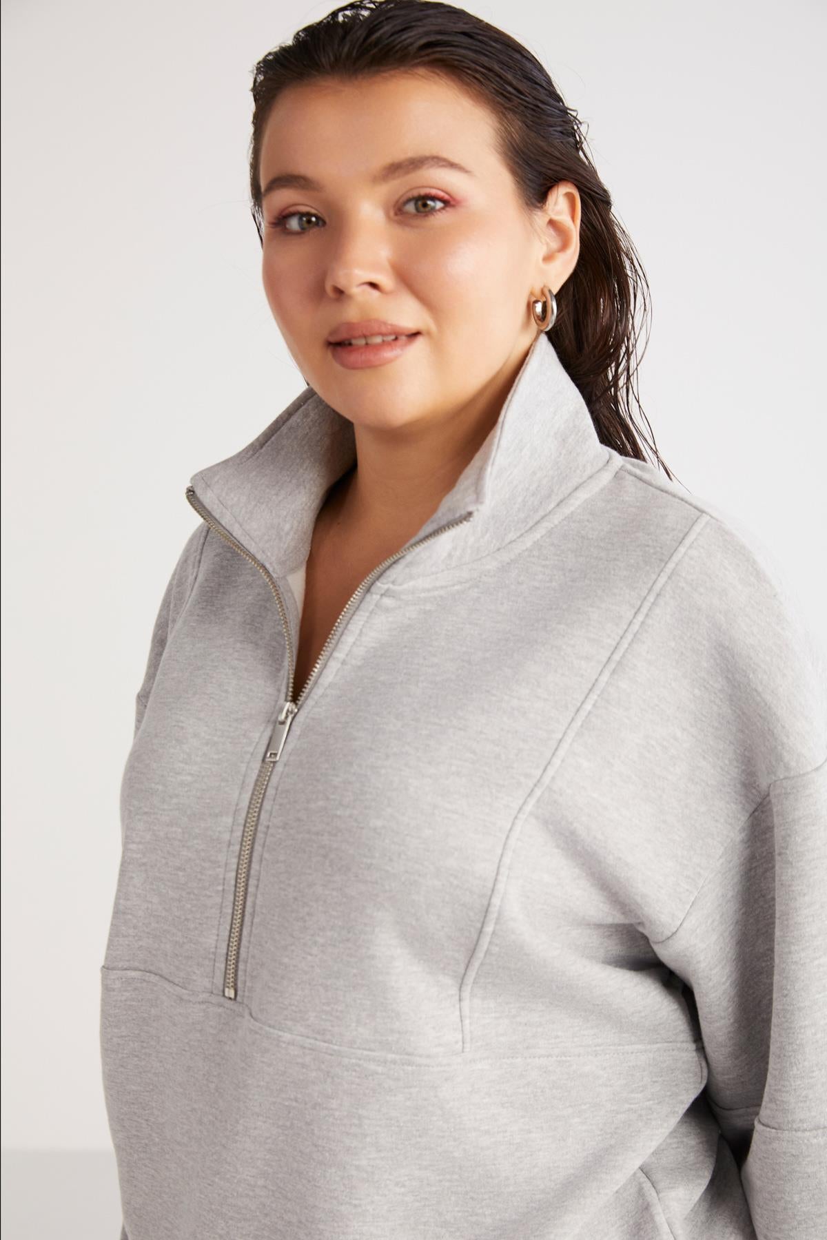 ETHIQUET LUCIEBB Lockeres Strick-Sweatshirt Plus Graue Melange