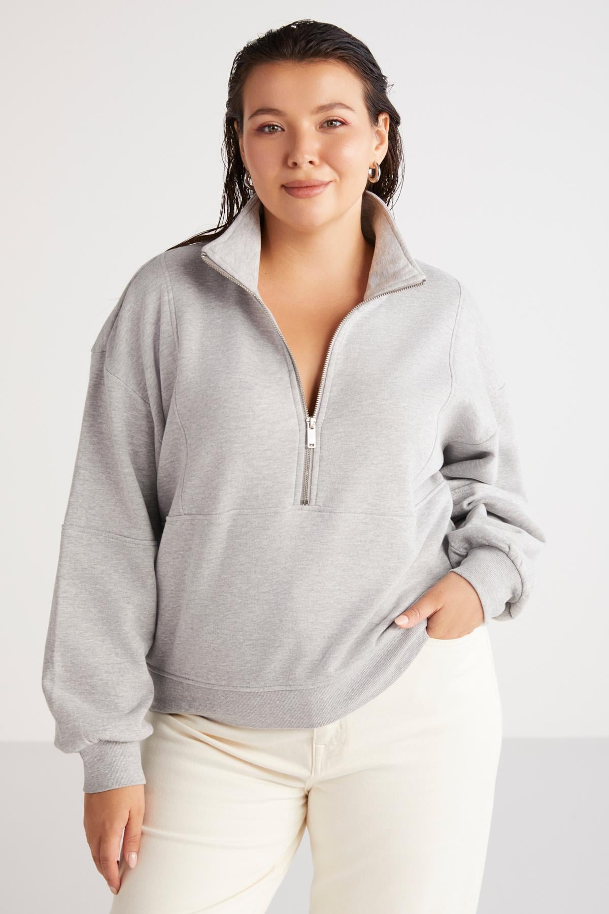 ETHIQUET LUCIEBB Lockeres Strick-Sweatshirt Plus Graue Melange