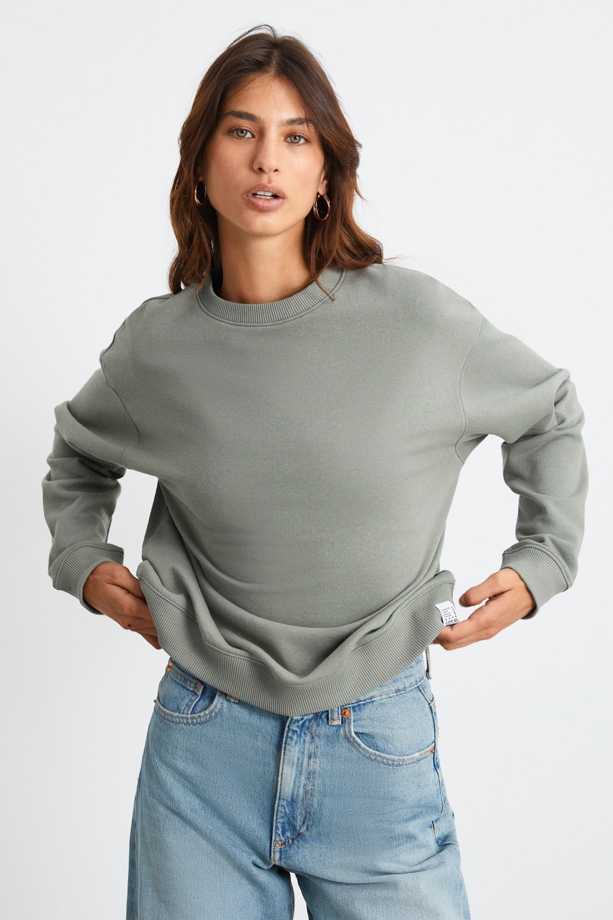 ETHIQUET MAIJA Damen Fleece Sweatshirt Açık Haki