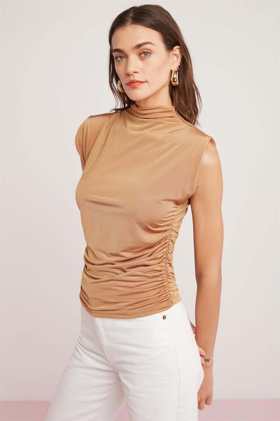 ETHIQUET MARGOT Damen Ärmelloses Drapé-Top Beige