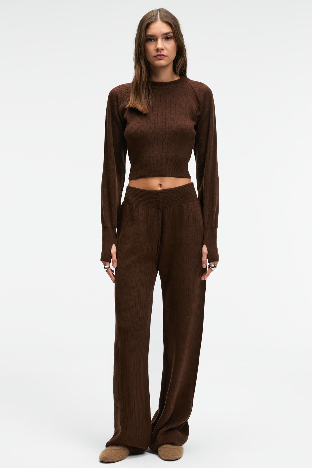 GRIMELANGE MARIPOSA Damen Strick-Crop-Set Braun