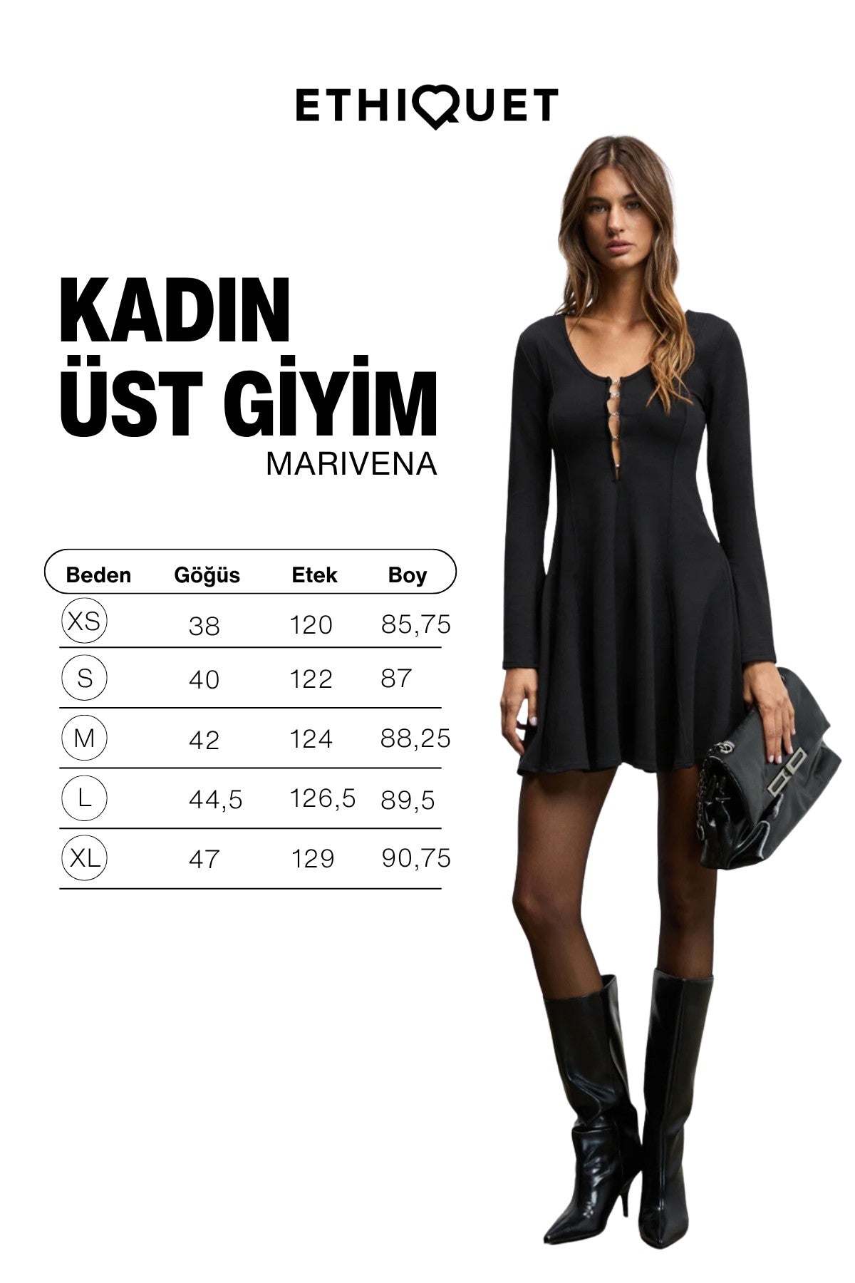 ETHIQUET MARIVENA Damen V-Ausschnitt Minikleid Schwarz