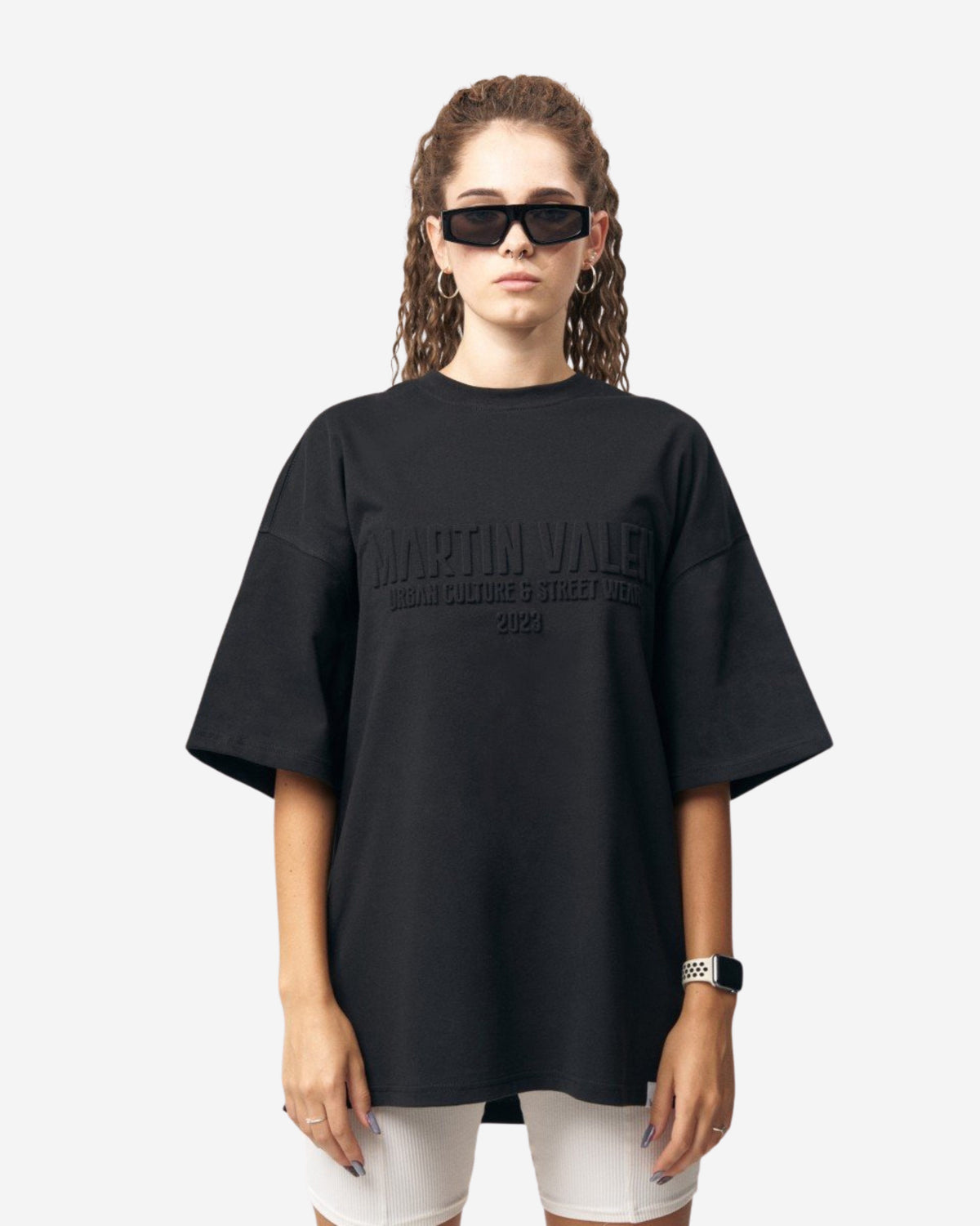 Martin Valen Groß Geprägtes Schwarzes Basic T-Shirt
