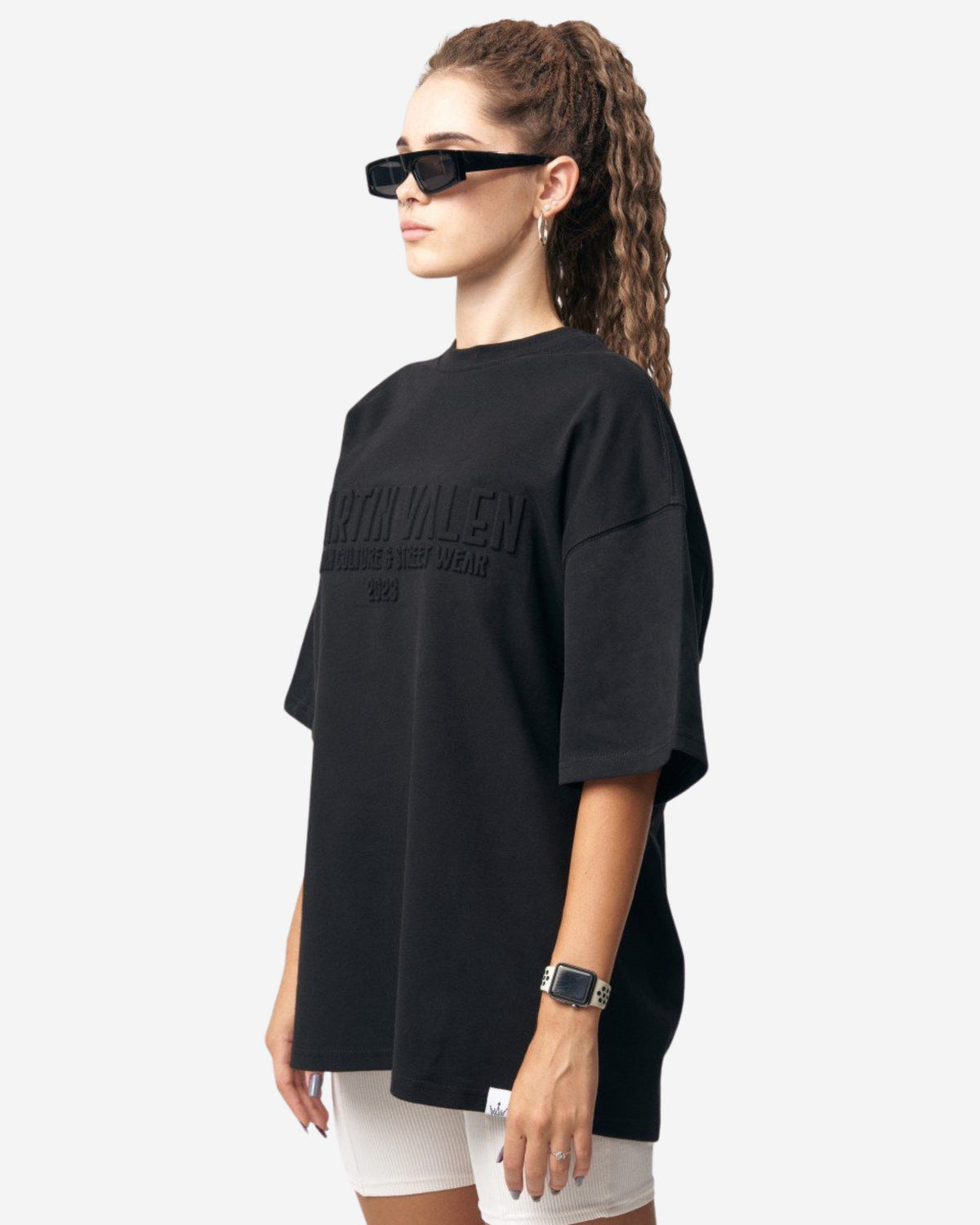 Martin Valen Groß Geprägtes Schwarzes Basic T-Shirt