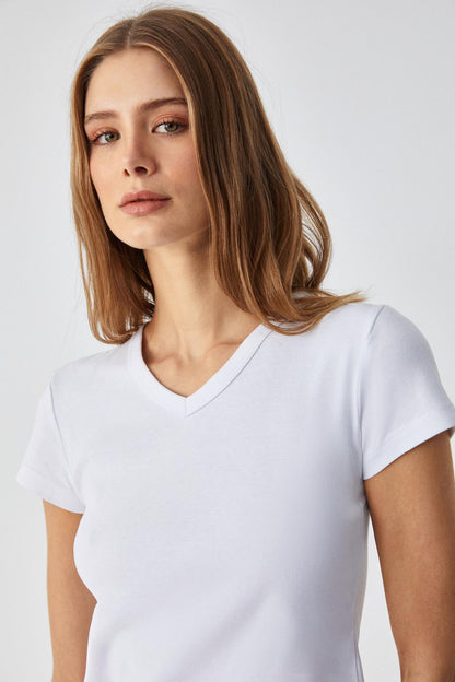 MASROUTI Damen Slim V-Ausschnitt Tee