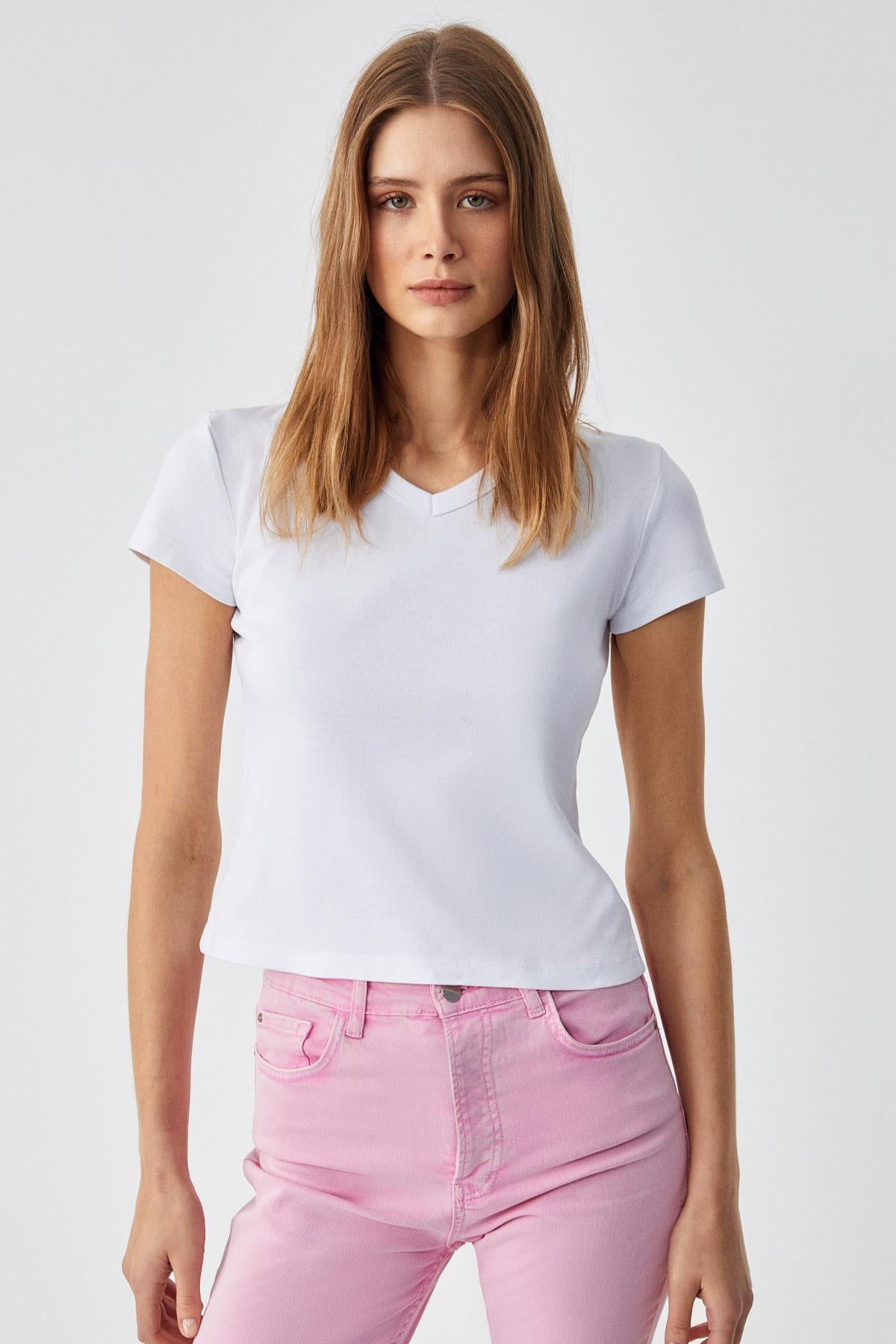 MASROUTI Damen Slim V-Ausschnitt Tee