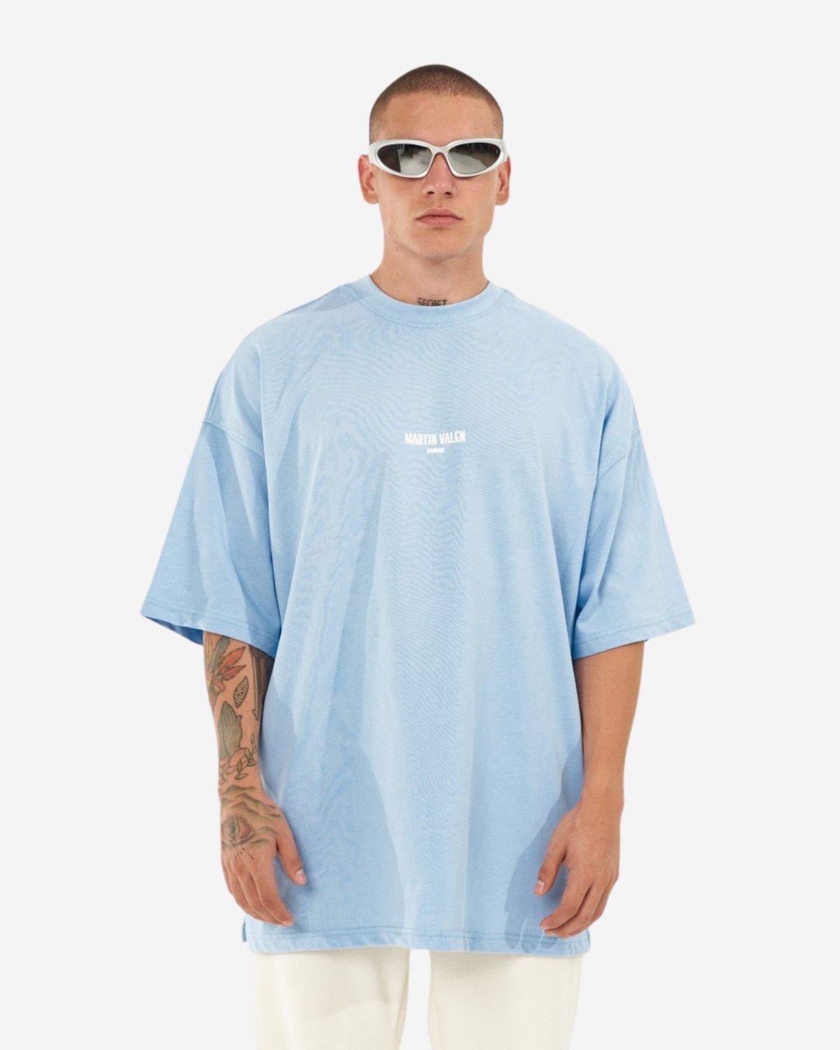Blaues Designer-Print Oversize-T-Shirt