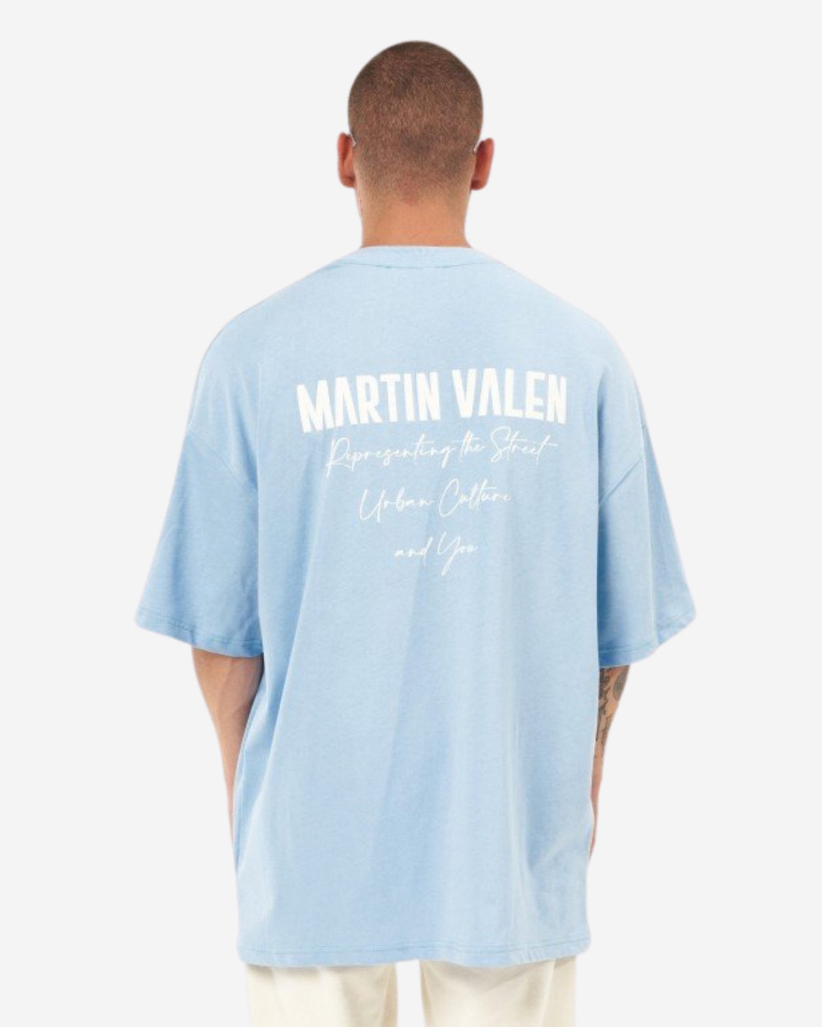 Blaues Designer-Print Oversize-T-Shirt