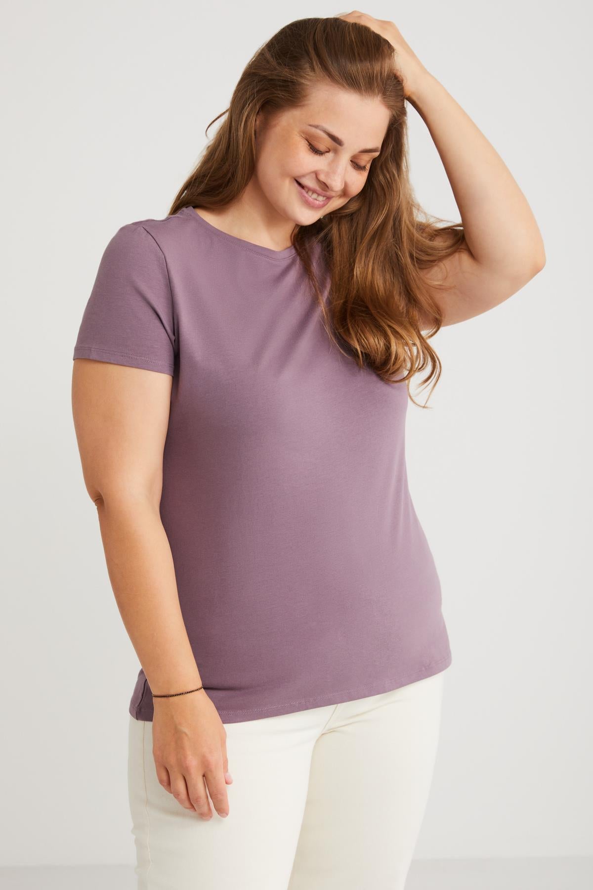 ETHIQUET Mayra Damen Slim Fit Shirt Große Größen Violett