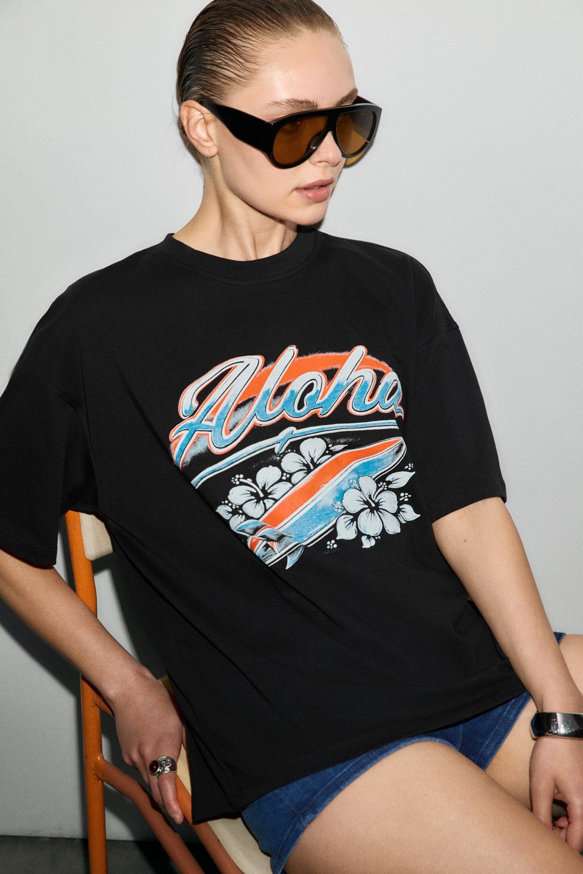 GRIMELANGE MECHELENA Bio-Baumwoll-Shirt Bedruckt Schwarz
