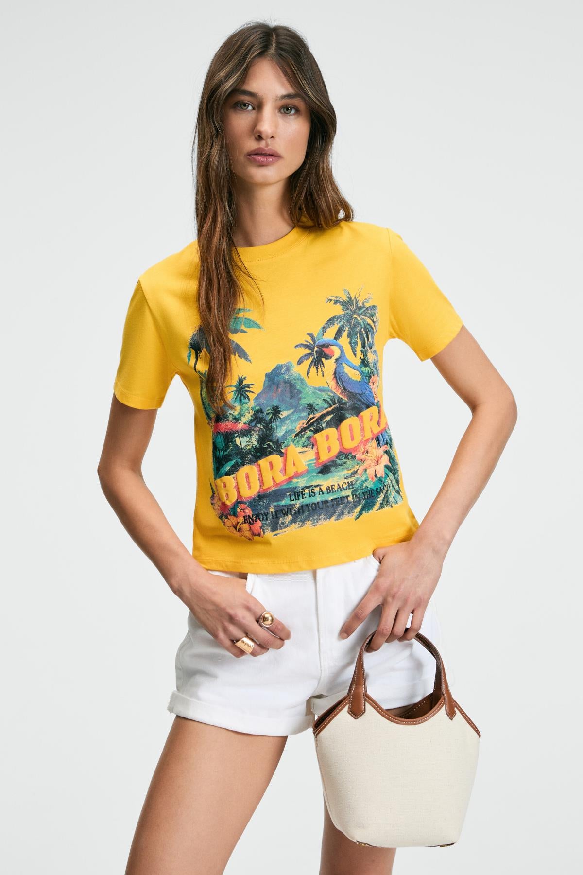ETHIQUET MELVESSA Damen Baumwoll-T-Shirt Gelb