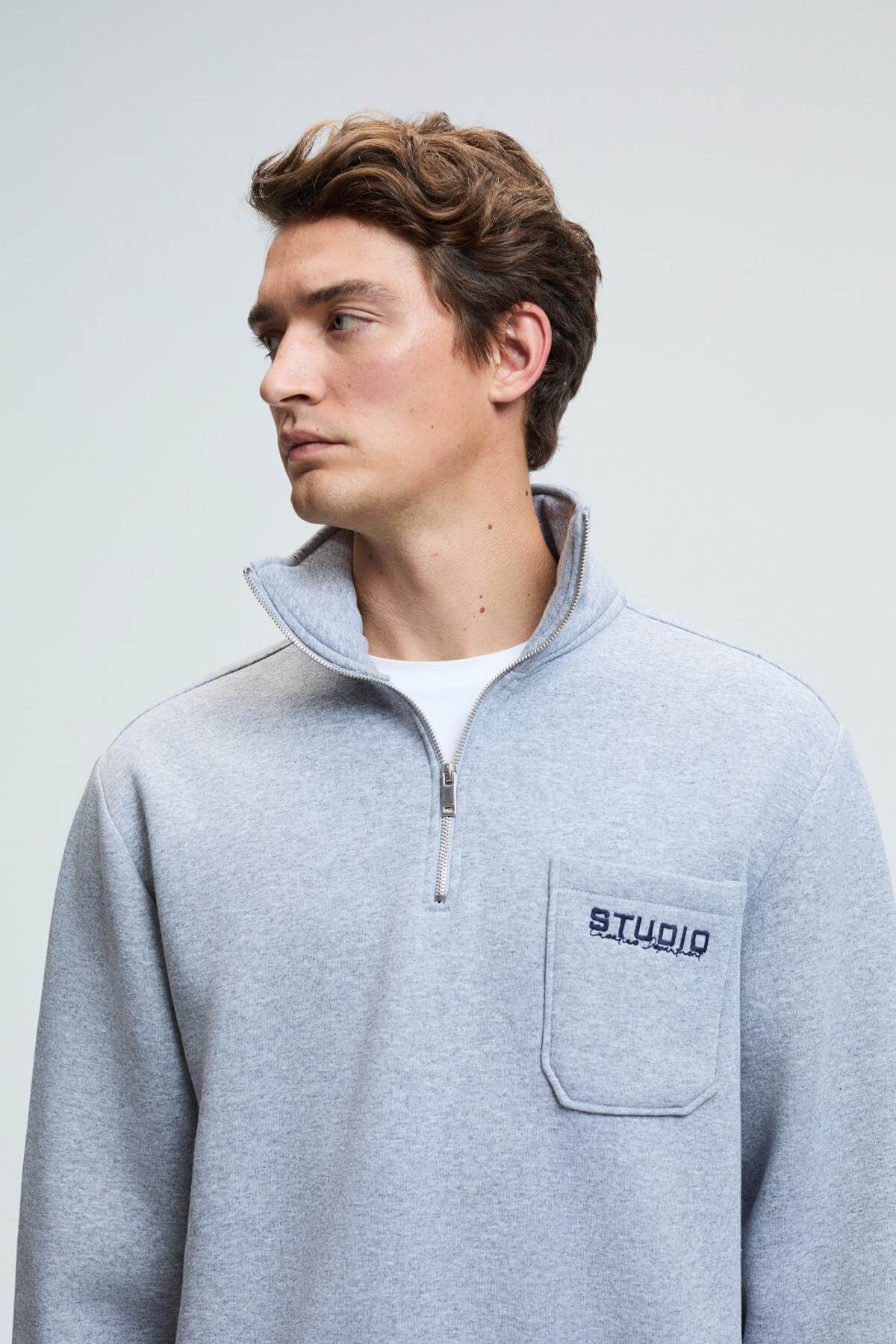 GRIMELANGE Merrick Herren Zip-Sweatshirt Graue Melange
