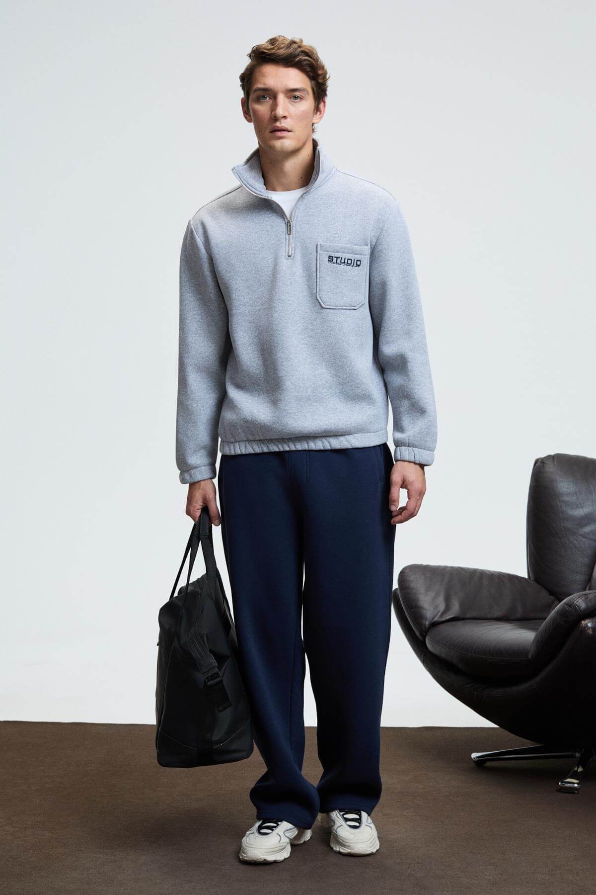GRIMELANGE Merrick Herren Zip-Sweatshirt Graue Melange
