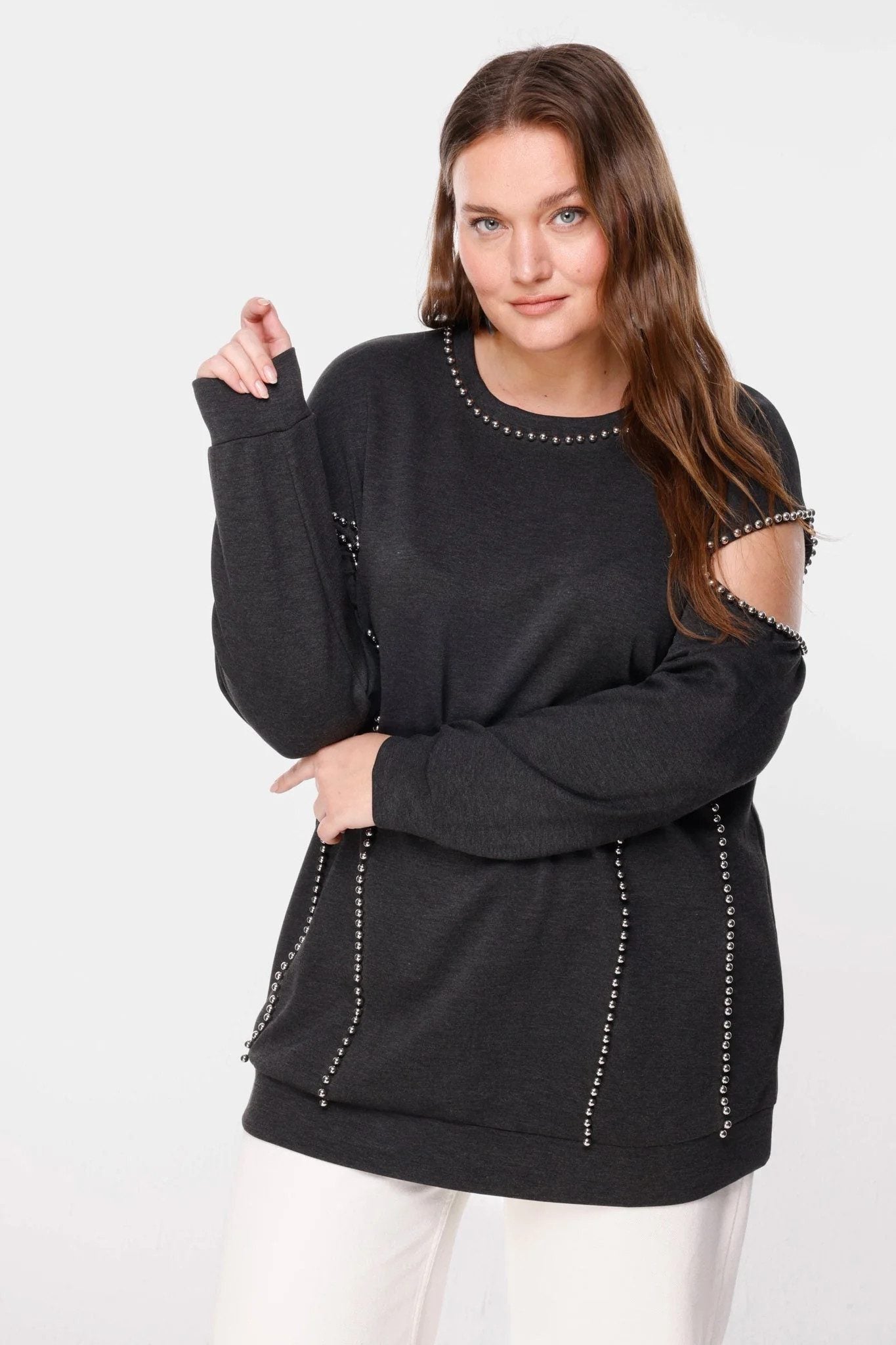 Perlenbesetztes Sweatshirt