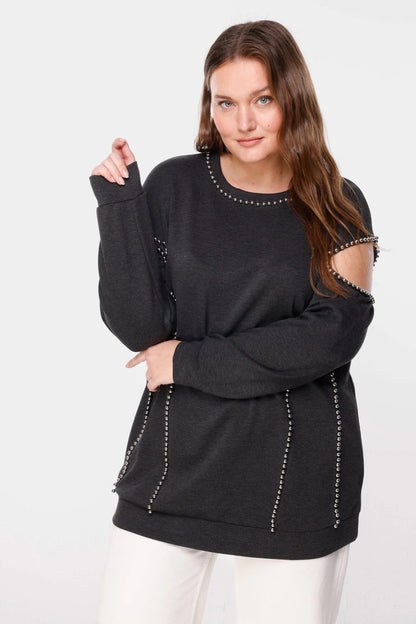 Perlenbesetztes Sweatshirt
