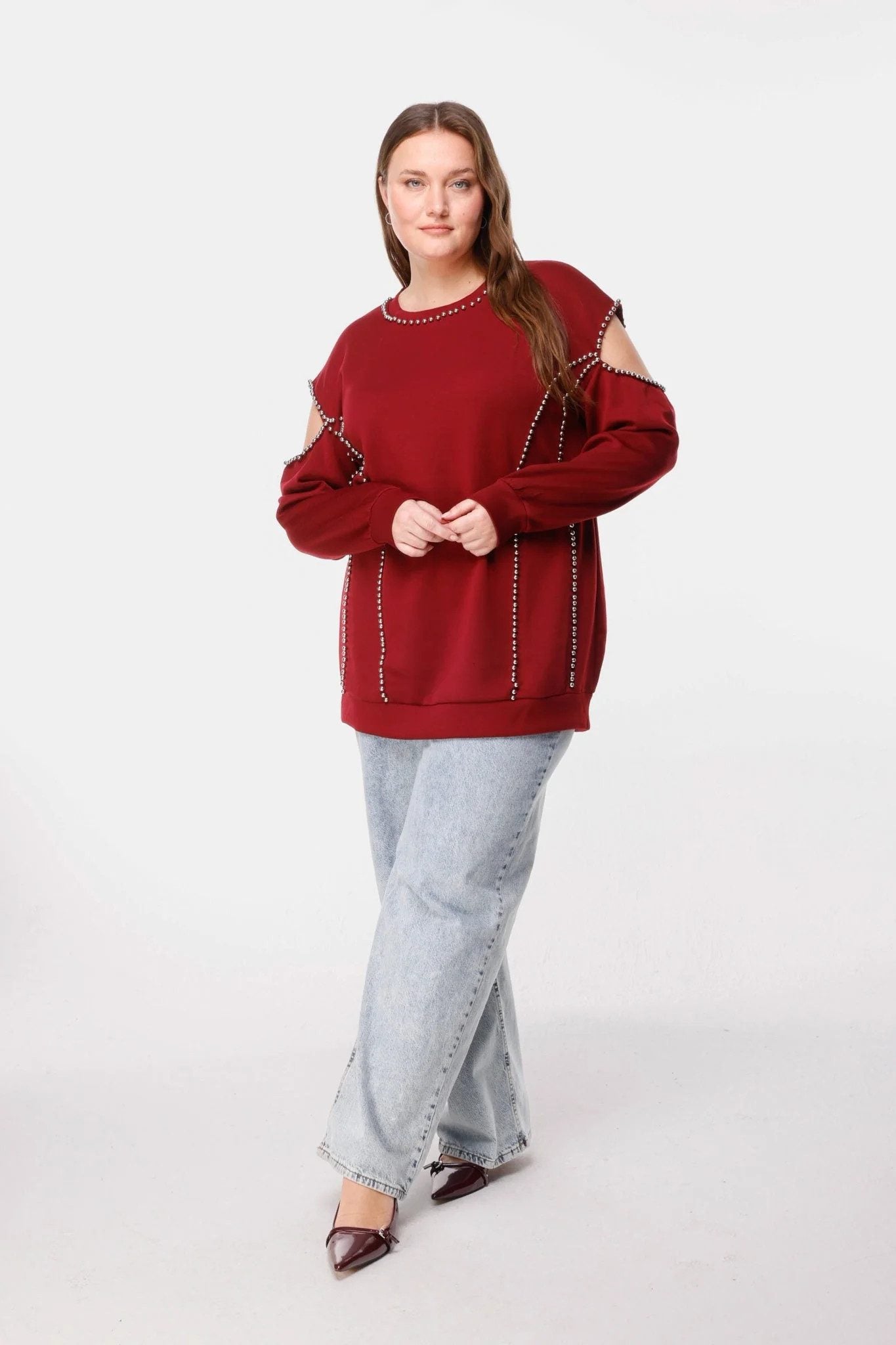 Perlenbesetztes Sweatshirt