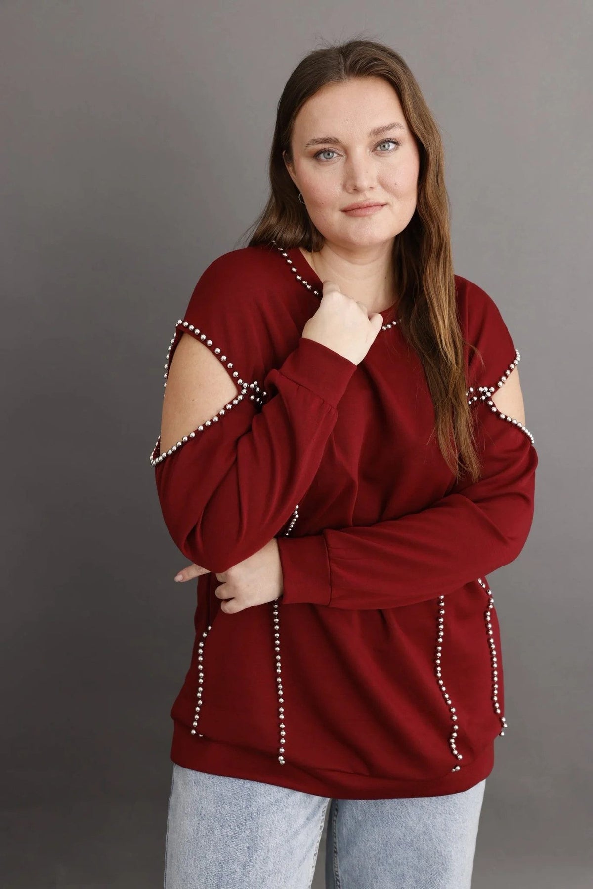 Perlenbesetztes Sweatshirt
