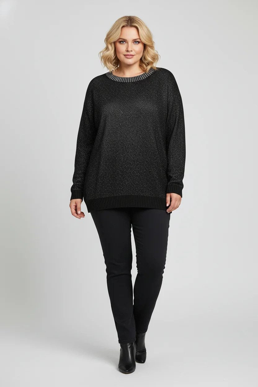 Schwarzer Metallic-Pullover