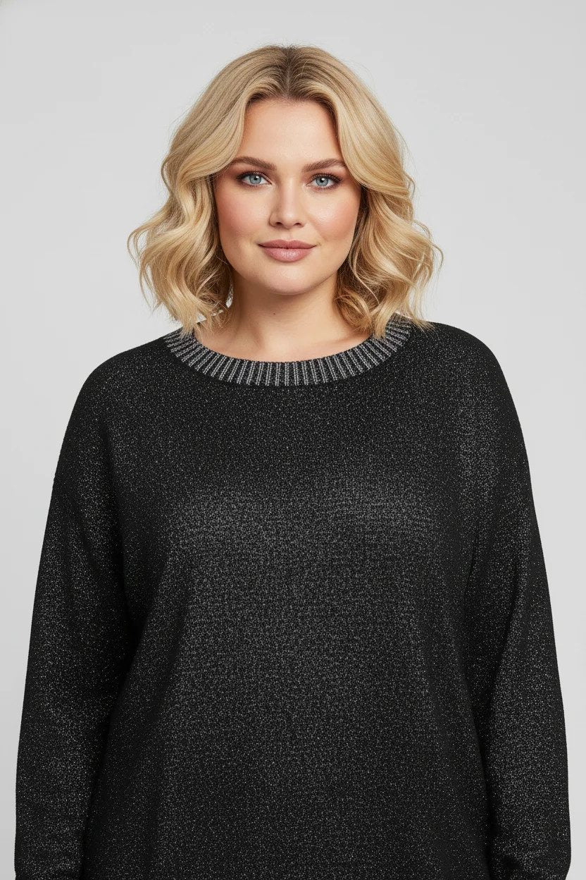 Schwarzer Metallic-Pullover