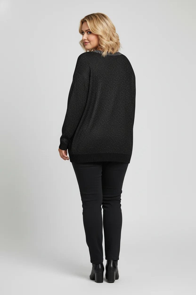 Schwarzer Metallic-Pullover