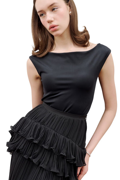 MILA Plissierter Lagenrock, schwarz