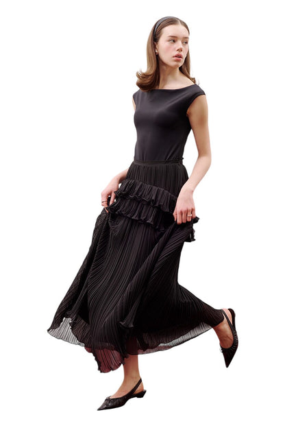 MILA Plissierter Lagenrock, schwarz