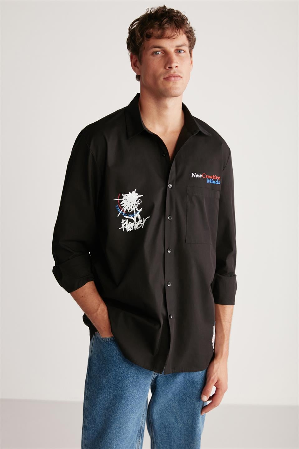 GRIMELANGE MILTON Popeline Regular Hemd Schwarz