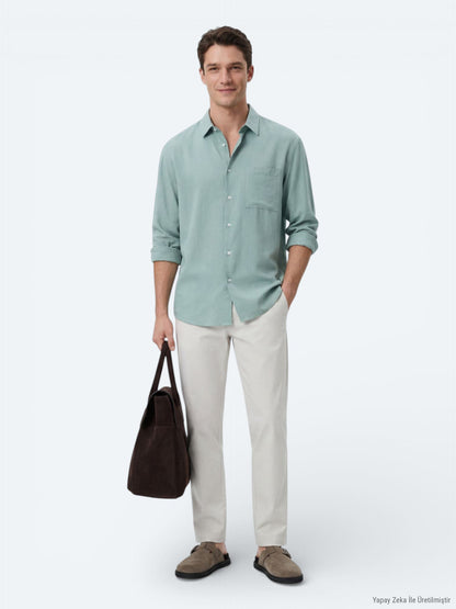 Mintfarbiges Oversize-Weitgewebe Shirt