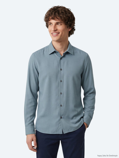 Mint Regular Fit Weben Freizeithemd