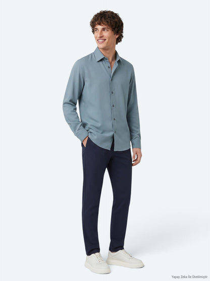 Mint Regular Fit Weben Freizeithemd