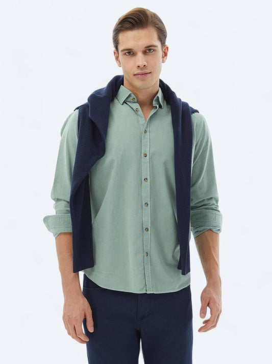 Minzfarbendes Ripp-Shirt aus Baumwolle