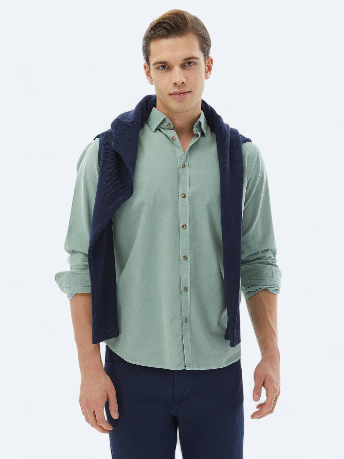 Minzfarbendes Ripp-Shirt aus Baumwolle