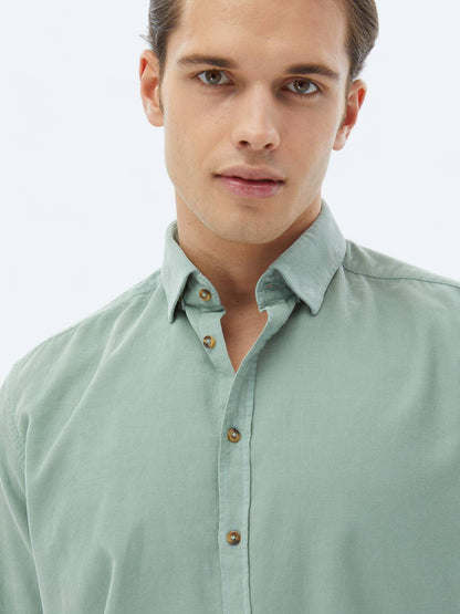 Minzfarbendes Ripp-Shirt aus Baumwolle