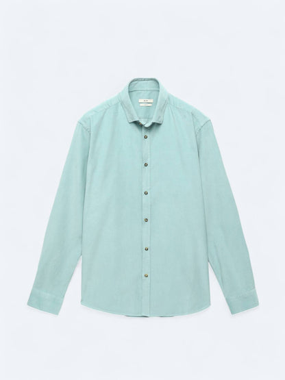 Minzfarbendes Ripp-Shirt aus Baumwolle