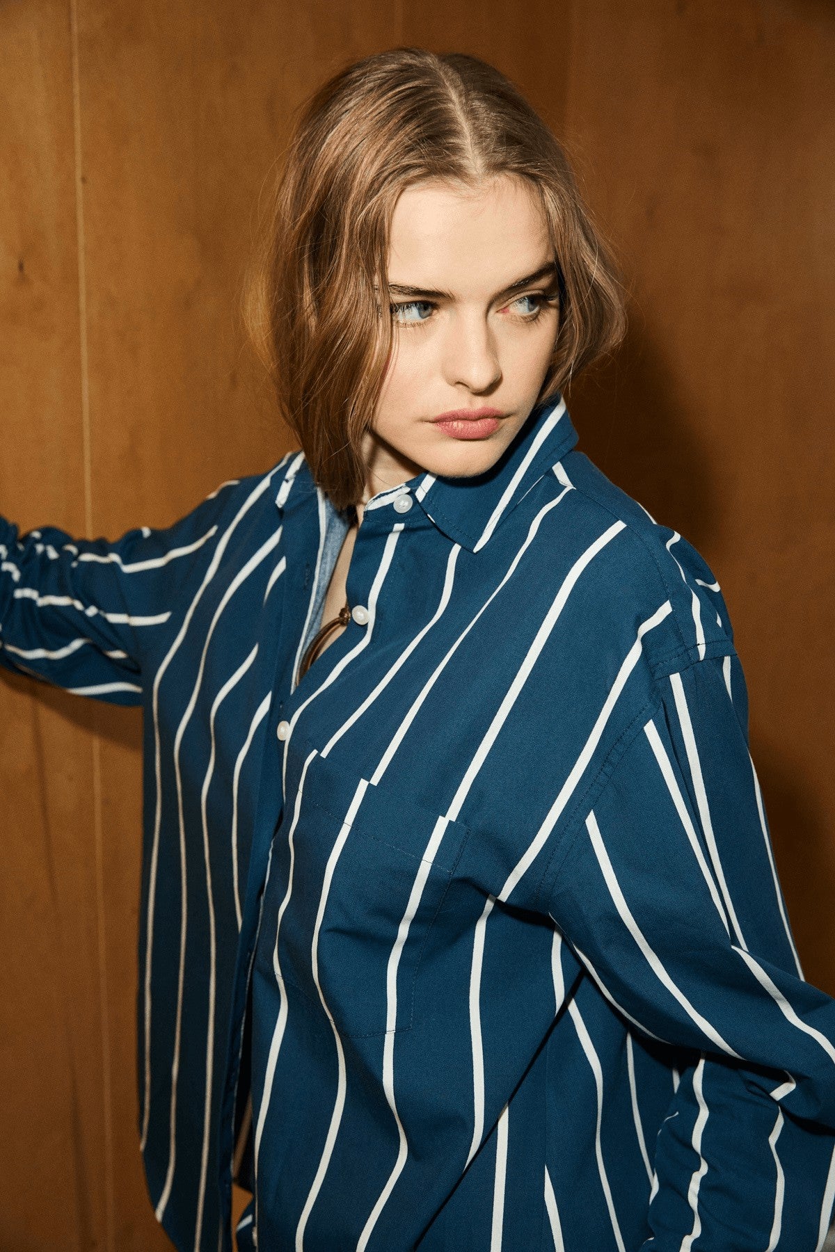 GRIMELANGE MIREL Damen Oversize Baumwollhemd Marineblau