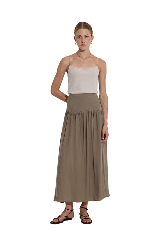 Modal-Rüschenrock, lang, Khaki