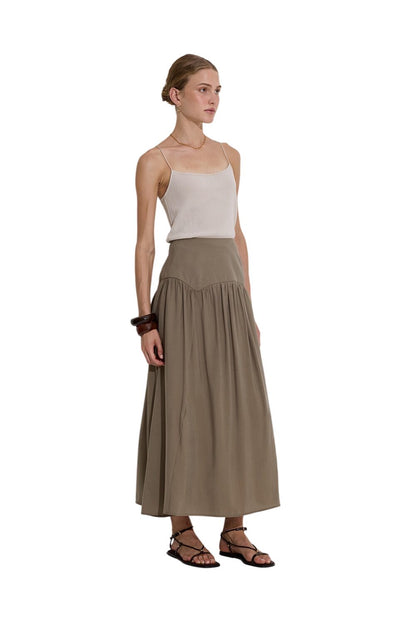 Modal-Rüschenrock, lang, Khaki