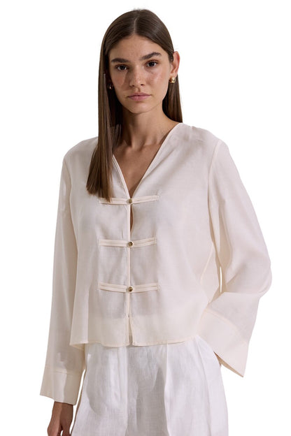 Modalbluse mit weiten Ärmeln, Ecru