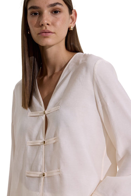 Modalbluse mit weiten Ärmeln, Ecru
